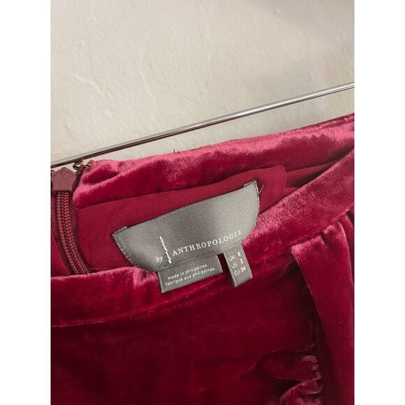 Anthropologie Skirt 2 Montie Crushed Velvet Mini Ruched Festival Grunge Burgundy - Picture 8 of 8